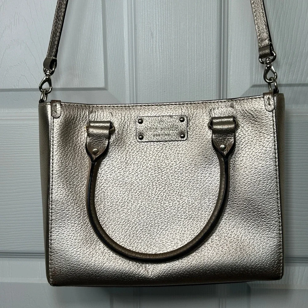 Kate‎ Spade Wellesley Quinn Metallic Gold Leather Tote Shoulder Bag Purse